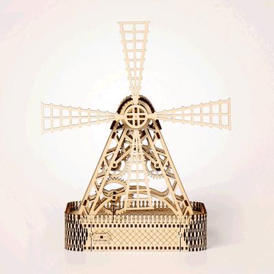 China DIY PLAY 2022 New DIY Toys 3D Set Windmill Wooden Splicing Model Puzzle Toys Handmade for sale