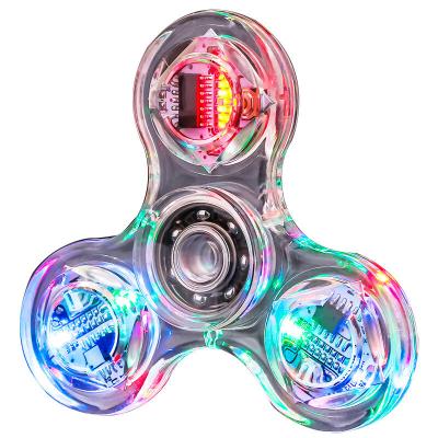 China Funny Stress Release Toy Fingertip Crystal Gyroscope with LED Light Decompression Kids Toy Fingertip Gyroscope Moving Person Light Transparent Spinner for sale