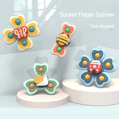 China Funny Educational Toy QIMAN Colorful Bathroom Grasping Gyro Sucker Animal Attention Attracted Spinners Baby Spinning Toy for sale