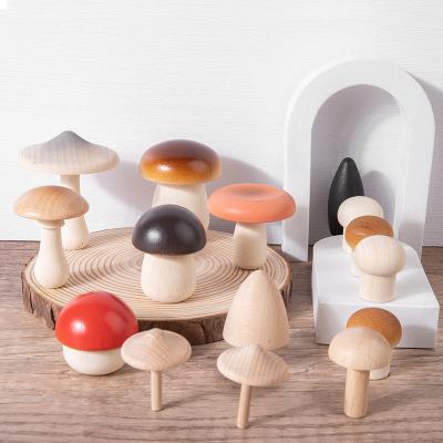 China Funny Educational Toy Mushroom Shape Toys for Children Wooden Hand Painted Montessori Natural Toys DIY early education sensory toys ins for sale