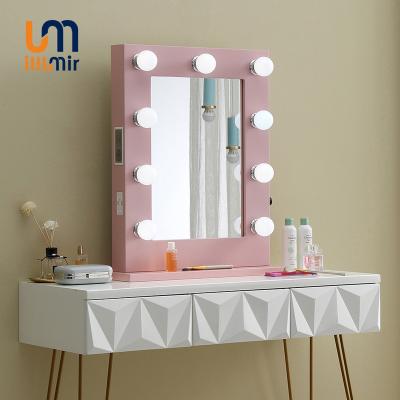 China ILLUMIR Rectangle Desk Lighted Makeup Mirror with USB Plug Speaker Lighted Hollywood Vanity Led Mirror for sale