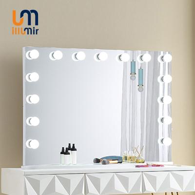 China ILLUMIR Lighted Desktop Table Cosmetic Mirror with Silver Stand and Mount Mirror for Hair Salon for sale