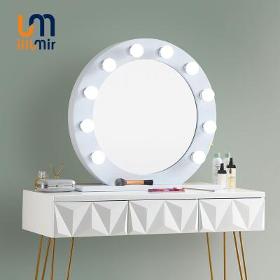 China White And Pink Illumir Espelho Elegant European Style Lighted Design Mirror Dressing Lend Vanity Hollywood Makeup Mirrors for sale