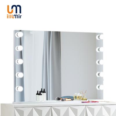 China Amazon LED Country Mirror Hollywood Style Office Mirror 8/10 Light Bulbs Wall Mirror Wood Base Touch Switch High Quality Hot Selling for sale