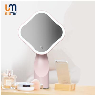 China New Design Custom Fashion LED Cosmetic Handheld Mirror Lighted Pocket Travel Makeup Portable Vanity Mirror with Light Touch Touch Screen for sale