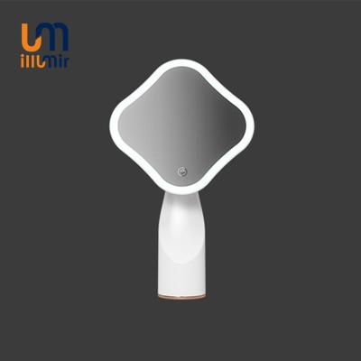 China Ladies Lit Wholesale Custom Logo LED Light Mini Travel Hand Held Pocket Small Makeup Mirror With USB Charging for sale