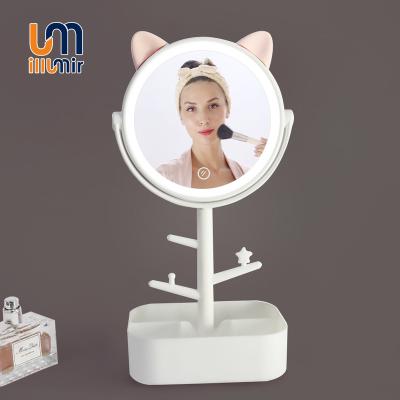 China New Arrivals Lighted Led Vanity Makeup Mirror Small Cosmetic Lights Travel Mirror With Storage Tray for sale