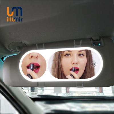 China Two Lighted Color Adjustable Car Vanity Lights Sun Shade Vanity Mirror LED Light Travel Makeup Mirror Cosmetic for sale