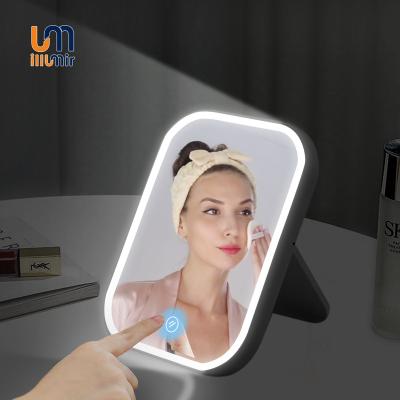 China Girl Gift Lighted Logo Portable Custom Make Up Pocket Rechargeable Cosmetic Led Travel Handheld Makeup Mirror With Light for sale