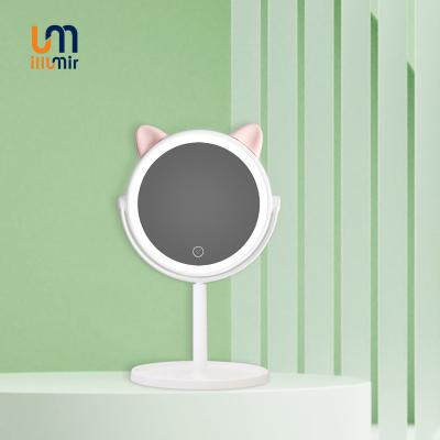 China Foldable New Design Fashion Lighted Desktop Makeup Mirrors Tabletop Vanity Table Mini Mirror Custom Small Round Mirror With Led Light for sale