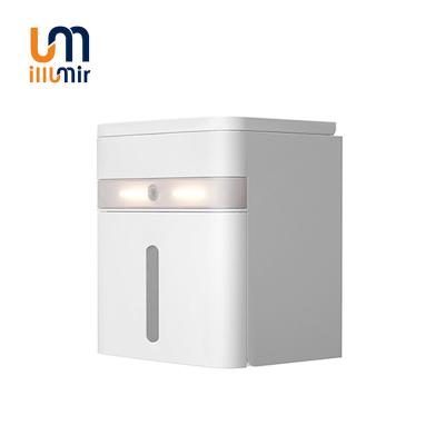 China Modern Creative Automatic Sensor LED Night Light Wall Mounted Plastic Tissue Box Shelf Cover Bathroom Toilet Paper Roll Paper Holder for sale