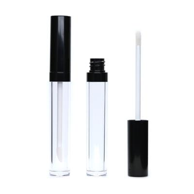 China Consumer Electronics Packaging 3ml Empty Plastic Square Transparent White And Gold Lip Gloss Lip Tint Black Lip Bottle With Mirror And White Brush For Lip Tint for sale