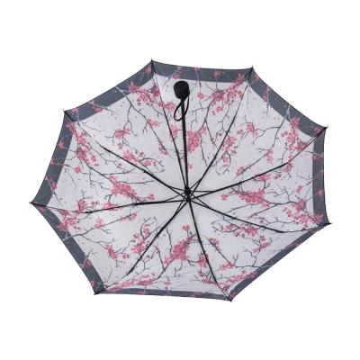 China High Quality Manual Manual Digital Heat Transfer Printing Flower Design 3 Folds Umbrella For Ladies for sale