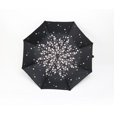 China Auto Open End Close Close Compact Travel Reverse Closure Inverted 3 Fold Automatic Umbrella With Sakura for sale