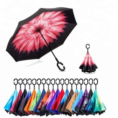 China Private label manual open high quality compact reverse folding c-handle reversible umbrella for two person for sale