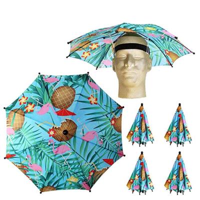 China Manual manual customer's private logo printed hat shape outdoor foldable umbrella head cap for sale