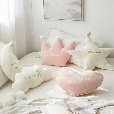 China Baby anti-static coin princess crown heart moon shape embroidery pink white pillow for sale