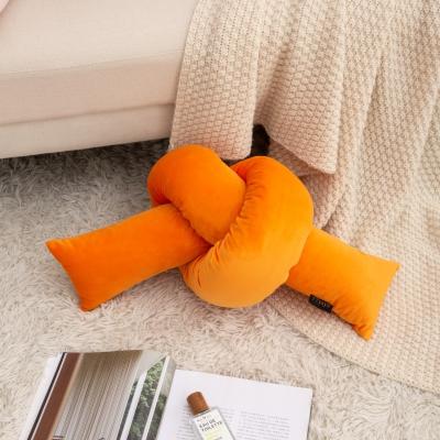 China New Design Velvet Knot Tiles Anti-Static Knot Cushion Living Room Decorative Pillow For Sofa Decor Sofa Orange Knot Pillow for sale