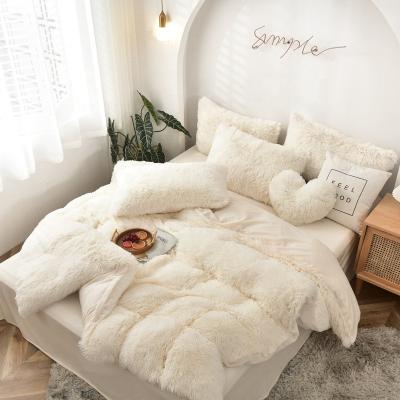 China Wholesale 4 Pcs Winter Anti-Static Solid Plush Bed Shaggy Faux Velvet Fur Quilt Sets Bedding for sale