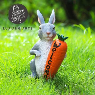 China European Europe Easter Garden Rabbit With Carrot Home Decorations Spring Ornament Easter Bunny Decors Resin Figurines Holiday Gifts for sale