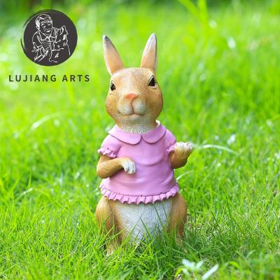 China Europe Garden Pink Europe Easter Clothes Rabbit Decorations Spring Ornament Easter Bunny Decors Resin Figurines Holiday Gifts for sale