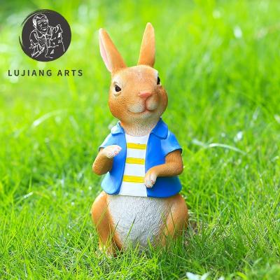 China Europe Blue Garden Europe Easter Clothes Rabbit Decorations Spring Ornament Bunny Decors Easter Resin Figurines Holiday Gifts for sale