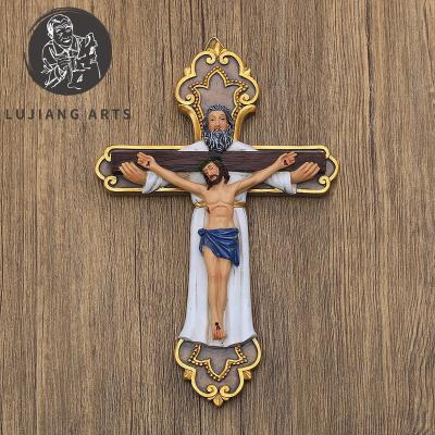 China Europe Easter Gift Holy Trinity Crucifix Decoration Decor Resin Religious Home Indoor Ornament for sale