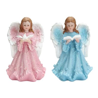 China Catholic Europe Church Souvenirs Christmas Religious Christmas Gift For Home Decoration Europe Style Pink And Blue Angel Set Resin Statue for sale