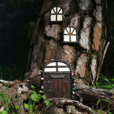 China European Christmas Gift Fairy Door And Windows For Trees Glow In The Dark Trees Miniatu Art Sculpture Decoration Room Wall Outdoor By The Yard for sale