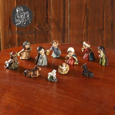 China Europe Christmas Europe Set Christmas Nights Bethlehem Nights Christmas Nativity Scene Cartoon Figures Decoration Resin Religious Ornament for sale