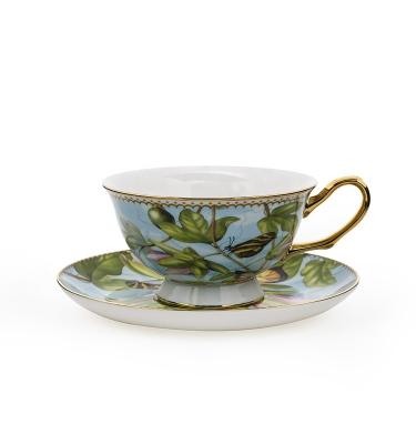 China Viable Luxury Spring 150ml Porcelain Pattern Bright Color Rim Floral Tea Cup And Saucer for sale