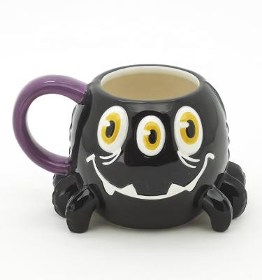 China Best Selling Sustainable Earthenware Halloween Animal Ceramic Mugs designed with 3D handpaint for sale