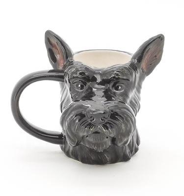 China Best viable selling 3d earthenware cute black dog shaped animal ceramic mugs design with 3D handpaint for sale