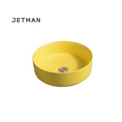 China JM7844-Y 360*360*120 Art Round Toilet Modern Hand Wash Ceramic Yellow Color Sink Art Basin for sale