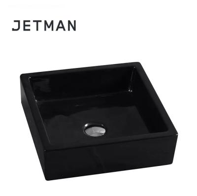 China JM7153B 400*400*120 Modern Home or Hotel Art Square Toilet Wash Hand Black Color Sink Art Basin Ceramic for sale