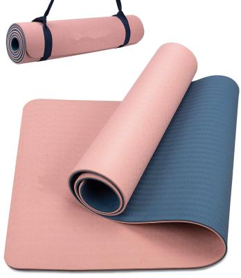 China Washable Yoga Exercises Double Sided Non-Slip Color Tape Non-Toxic Extra Thick Tasteless Tasteless Mat With Position Line And Strap for sale