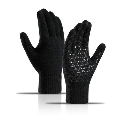 China Single Improved Elastic Touch Screen Silicone Anti-Slip Gel Cuff Thermal Soft Knitted Scratch Winter Gloves For Women Men for sale