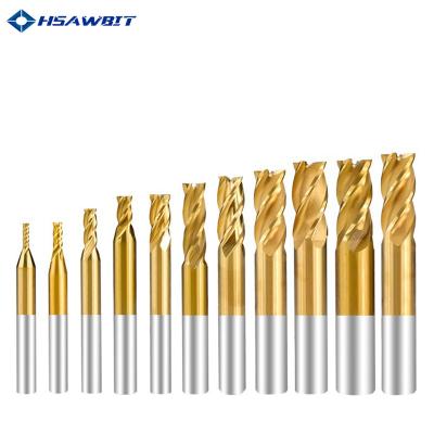 China HIGH SPEED STEEL 11PCS/SET HSS Roughing End Mill Titanium Coating 4 Flute Carbide End Mill Spiral Milling Cutter CNC Router Bit for sale