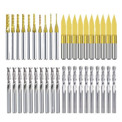 China 40pcs 2/4 Carbide Alloy Carbide V Shape PCB End Mill Cutter Flute Spiral Bit Ball Nose Flat Bit Engraving Bit Mix Set for sale