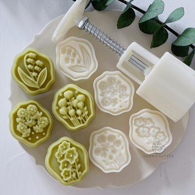 China Classic Orchid Mid Autumn Mooncake Tulip Yam Cake Daisy Flower Mooncake Mold Bell Set from the Garden 50g Chinese Viable for sale