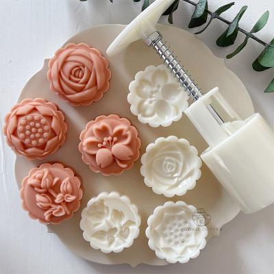 China Viable Flower 50g Mung Bean Cake Tulip Cherry Blossom Rose Lotus Moon Cake Mold Hand Press Tool for sale