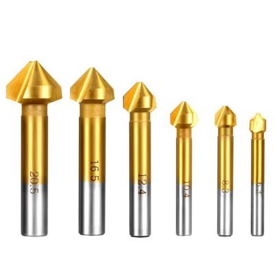 China Other 6Pcs/Set 3 Flute 90 Degree All-terrain HSS Chamfer Cutter Woodworking Milling Cutter Drill Bit Chamfering Set for sale