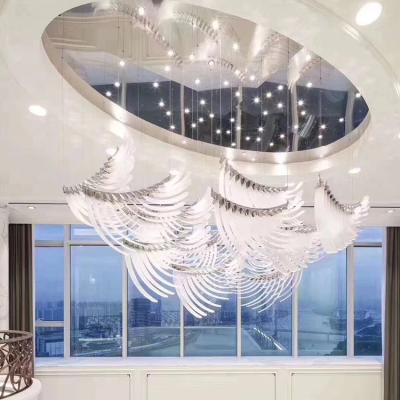 China Large Size Villa Modern Technical Design Customized Luxury Hotel White Long Staircase Wing Chandelier for sale