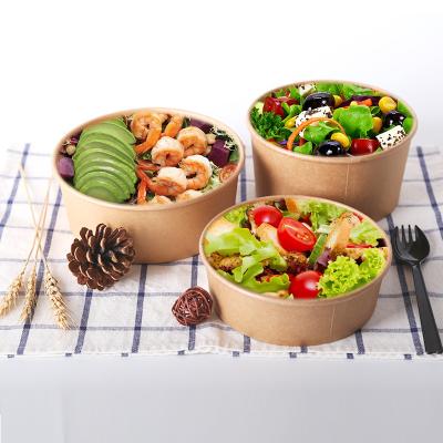 China Disposable Customizable Food Bowl Thicken Kraft Paper Cardboard Fruit Salad Pasta Paper Bowl for sale