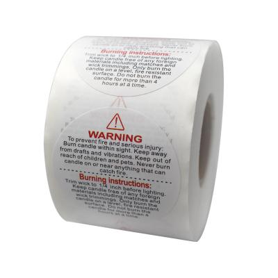 China 1.5 inch waterproof candle warning labels, 500 units per roll, safety stickers for candle jars for sale