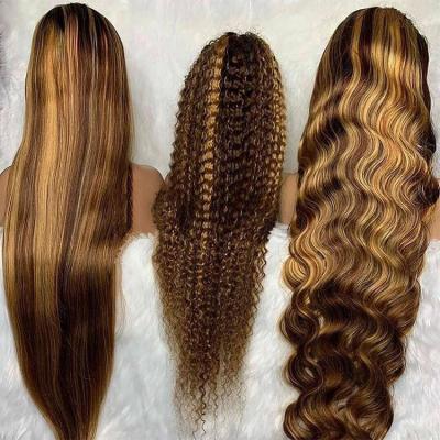 China Natural Curly Afro Kinky Curly Wig 13x4 Transparent Body Wave Hair Highlight Lace Front Wig 360 Lace Front Wig Honey Blond Deep Wave for sale