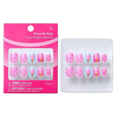 China Hottest Design Style Kids Fake Nails Cute Paste Press Cartoon Candy Fake Nails for sale