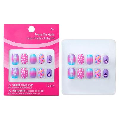 China Hot Sale Nail Art Design Kids Fake Nails Gift Short Round Nail Set for sale