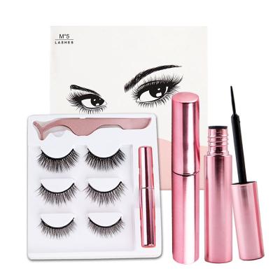 China Natural Soft Wholesale Private Label Lashes 3d Fake Lashes Partner Set Glue Free Magnetic Eyelashes With Eyeliner for sale