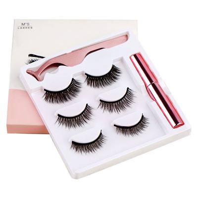 China Natural Soft Magnetic Eyelashes 5 Magnets Mink Magnetic Lashes With Customized Logo Silver Silk Fur Kit Soft Black Western Eyeliner Set Long for sale